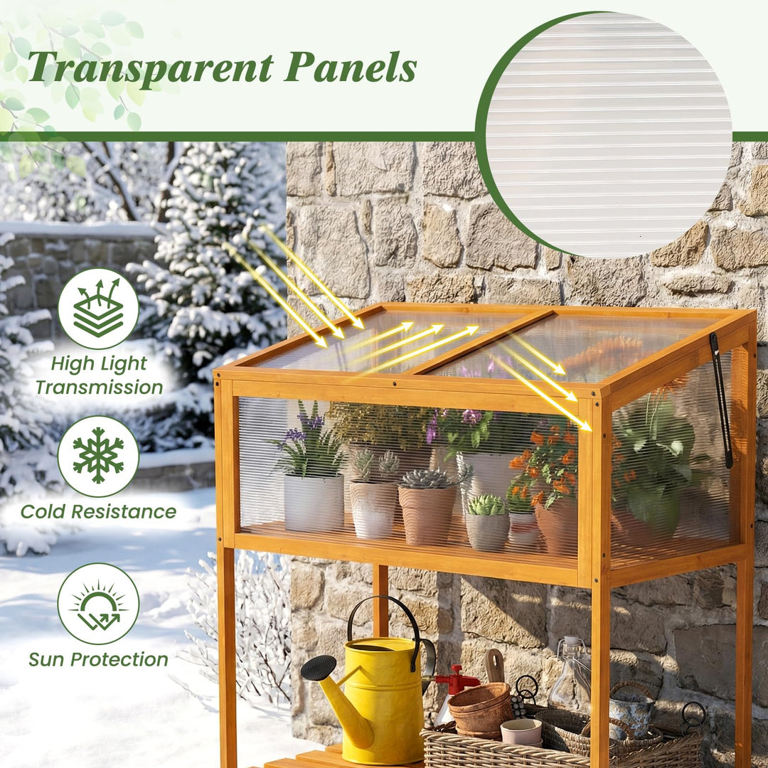 Giantex Wood Cold Frame Greenhouse with Transparent Openable Roof & Slatted Shelf