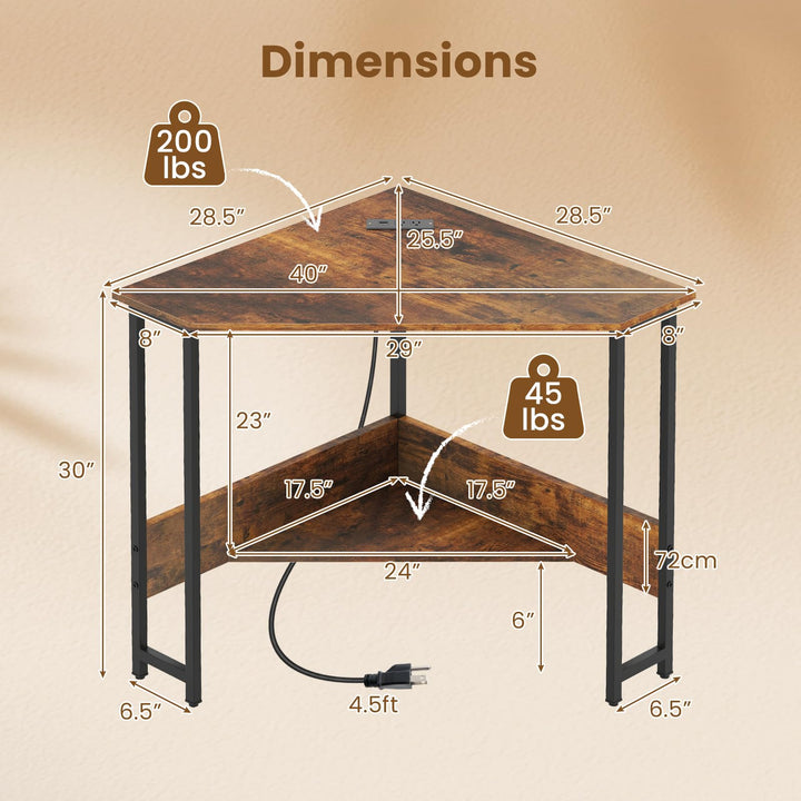 Giantex 90° Triangle Corner Desk with Charging Station