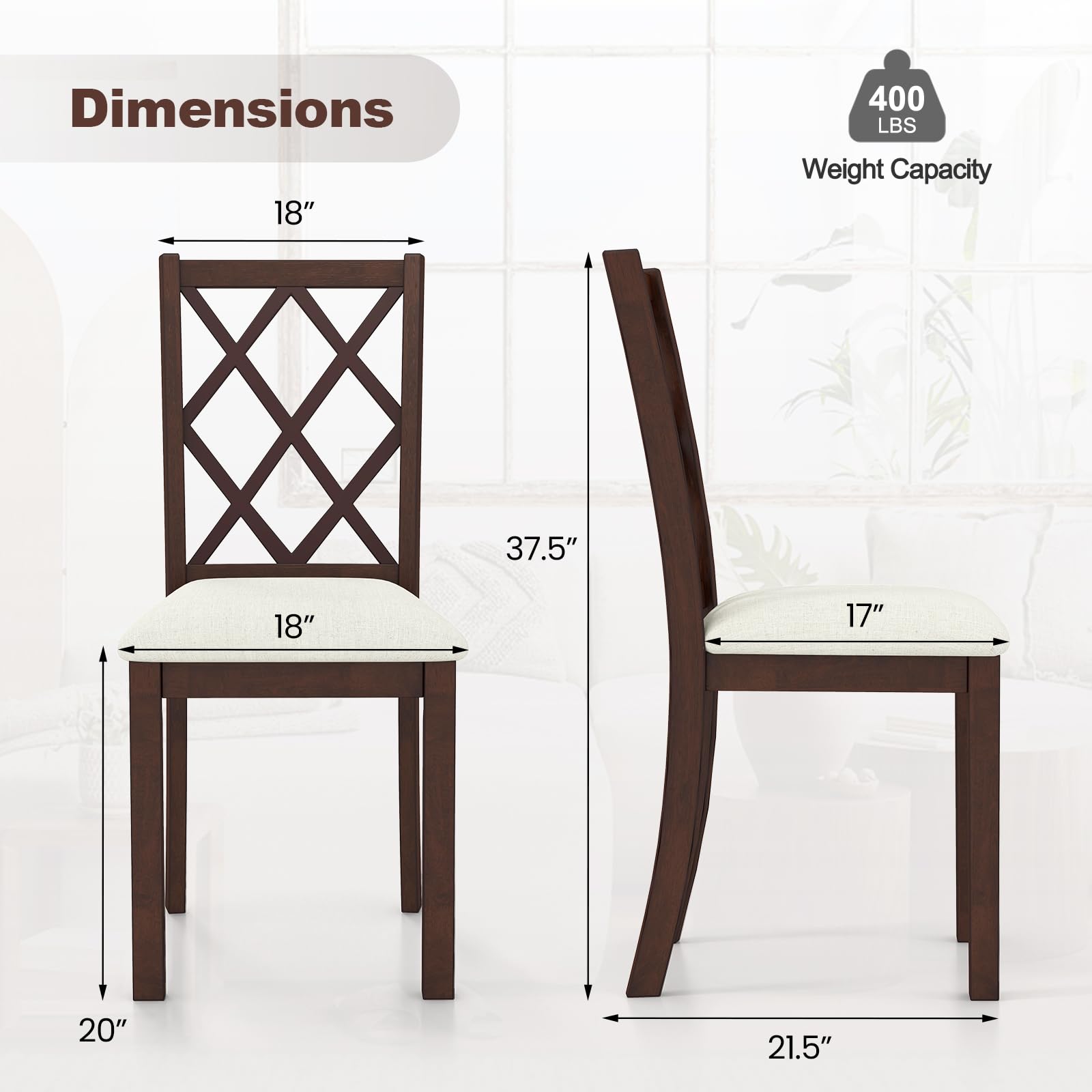 Giantex Wood Dining Chairs Set of 2, Farmhouse Kitchen Chair with Rubber Wood Legs, Max Load 400 Lbs