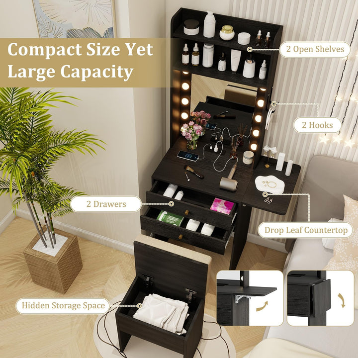 CHARMAID Compact Girls Vanity Desk 20-Inch Narrow Tall Makeup Table(With Stool)