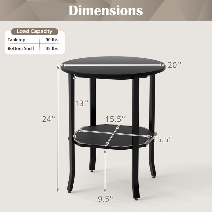 Giantex 2-Tier Round Small Sofa Couch End Table with Storage Shelf &amp; Steel Frame