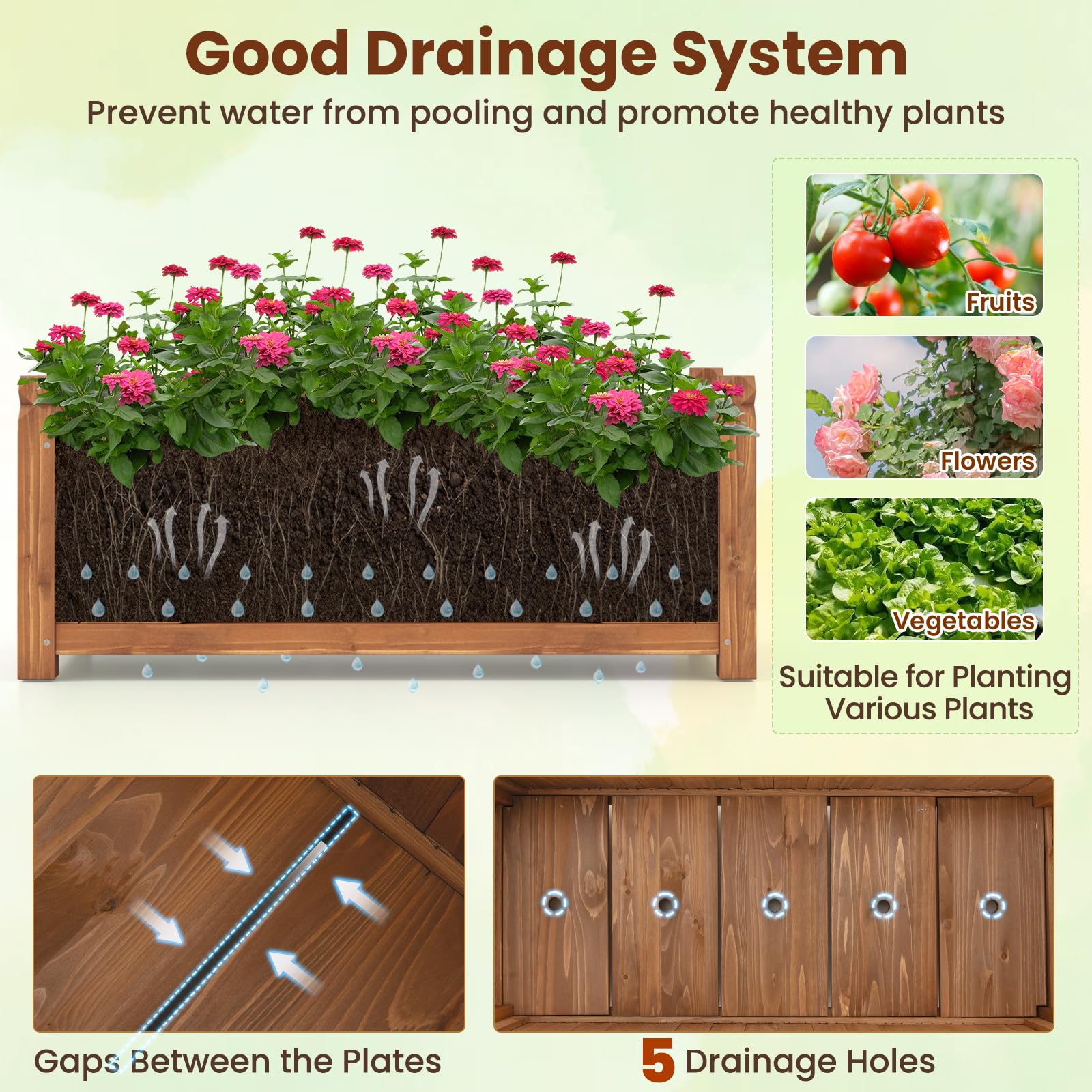 Giantex Rectangular Garden Bed for Vegetables Flower Herb Fruit