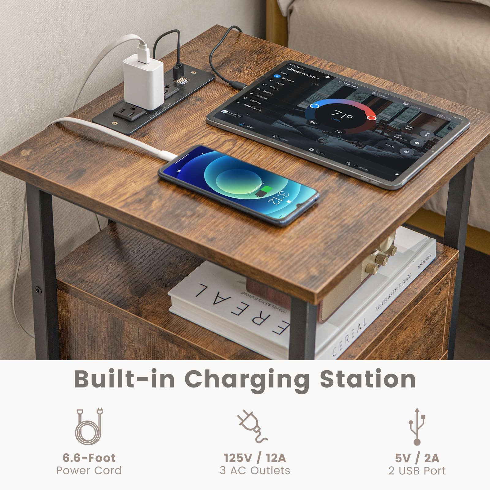 Giantex Nightstand with Charging Station