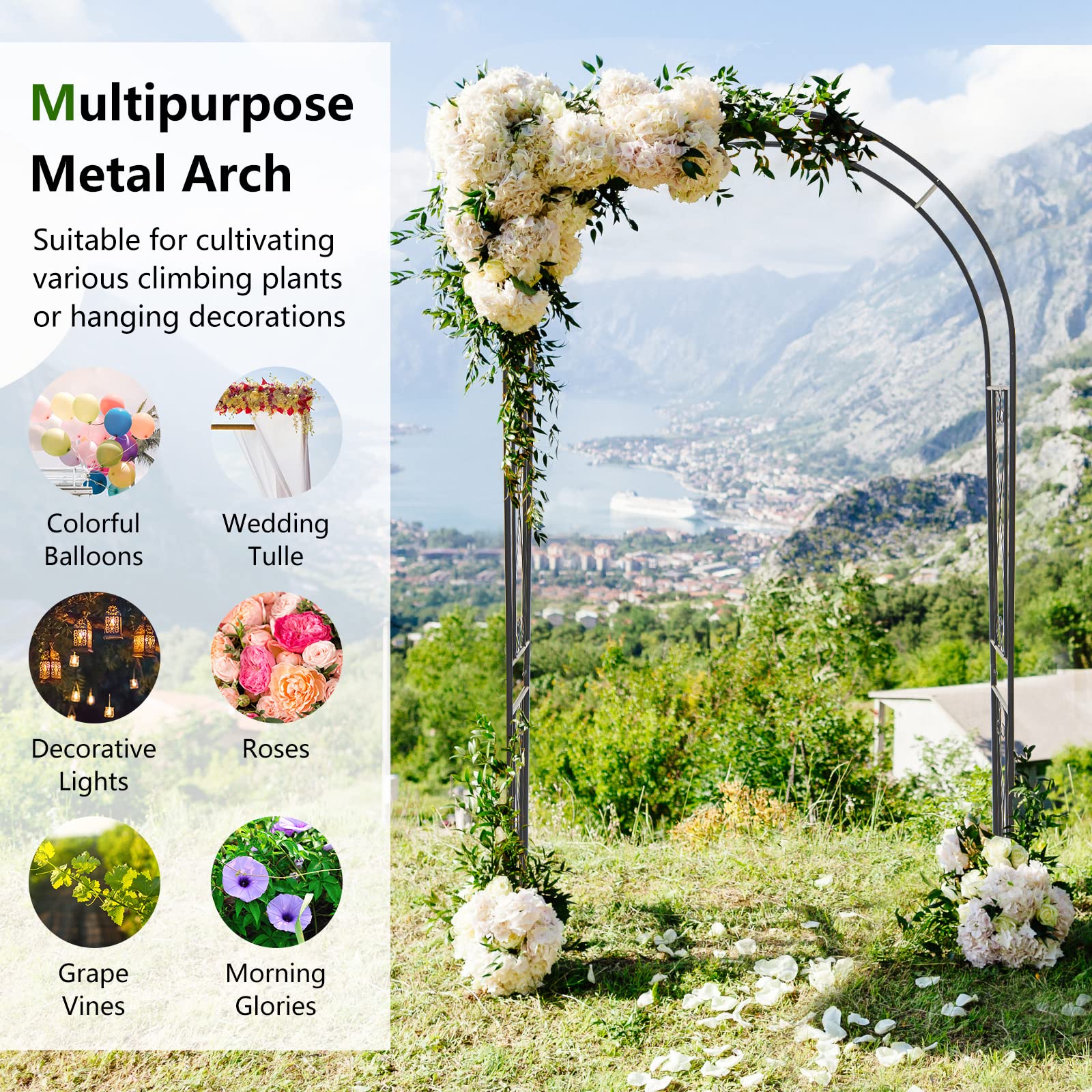 Giantex Garden Arbors Trellises, 7.2FT Metal Garden Arch for Climbing Plants Roses