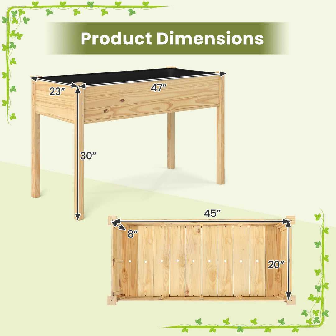 Giantex 47"x23"x30"  Elevated Wood Planter Box with Liner