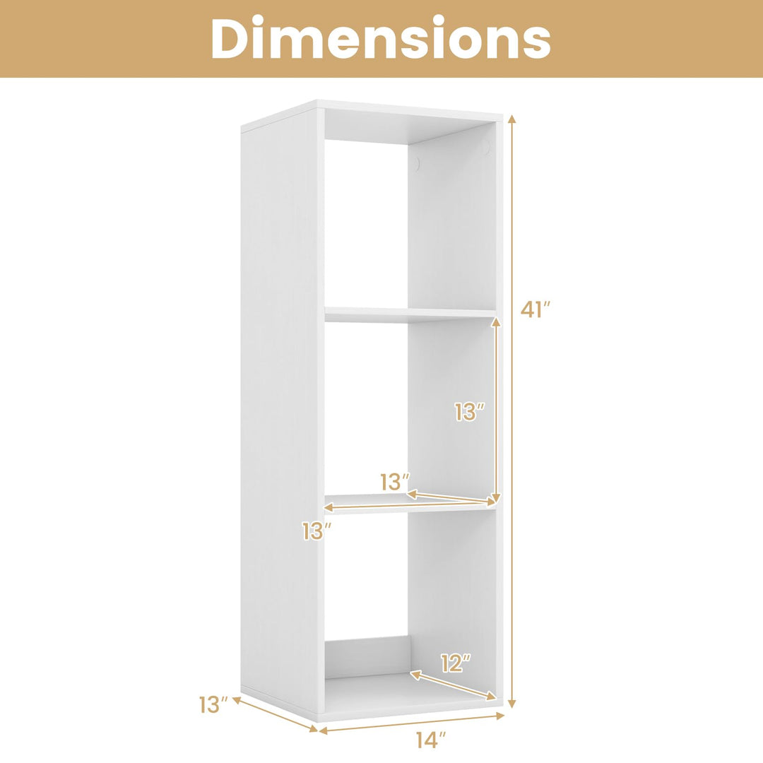 Giantex 3-Cube Bookcase, White Cubby Bookshelf w/Back Guardrail & Anti-Tipping Kits