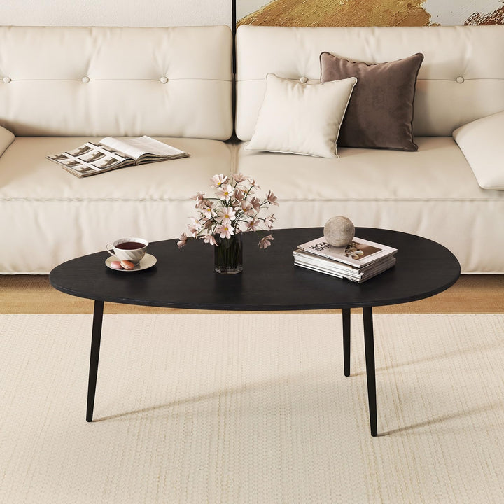 Giantex Oval Coffee Table | Mid Century Modern Center Table with Sturdy Metal Frame and Compact Design