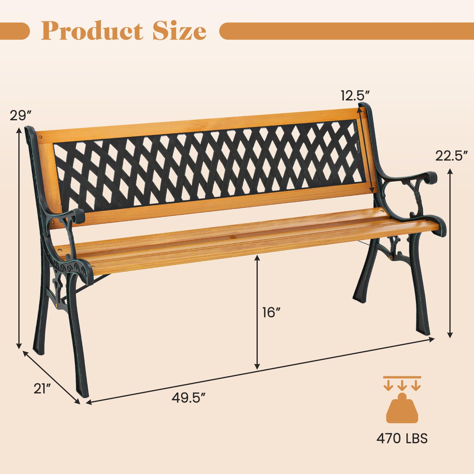 Giantex Outdoor Bench, 3-Person Garden Bench with Slatted Seat, Curved Armrests, 470 Lbs Capacity