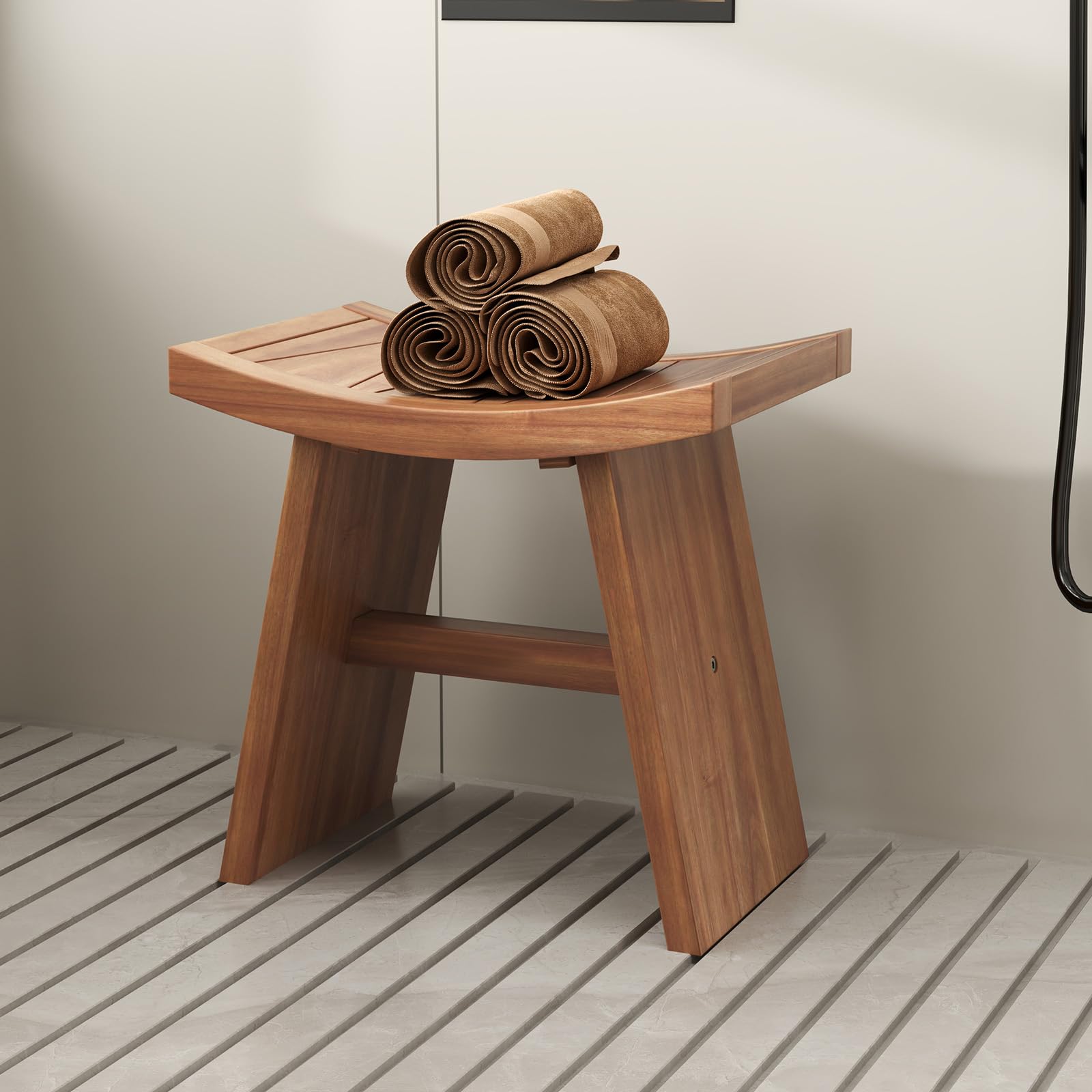 18" x 13" x 17.5" Waterproof Shower Stool with Curved Seat for Inside Shower