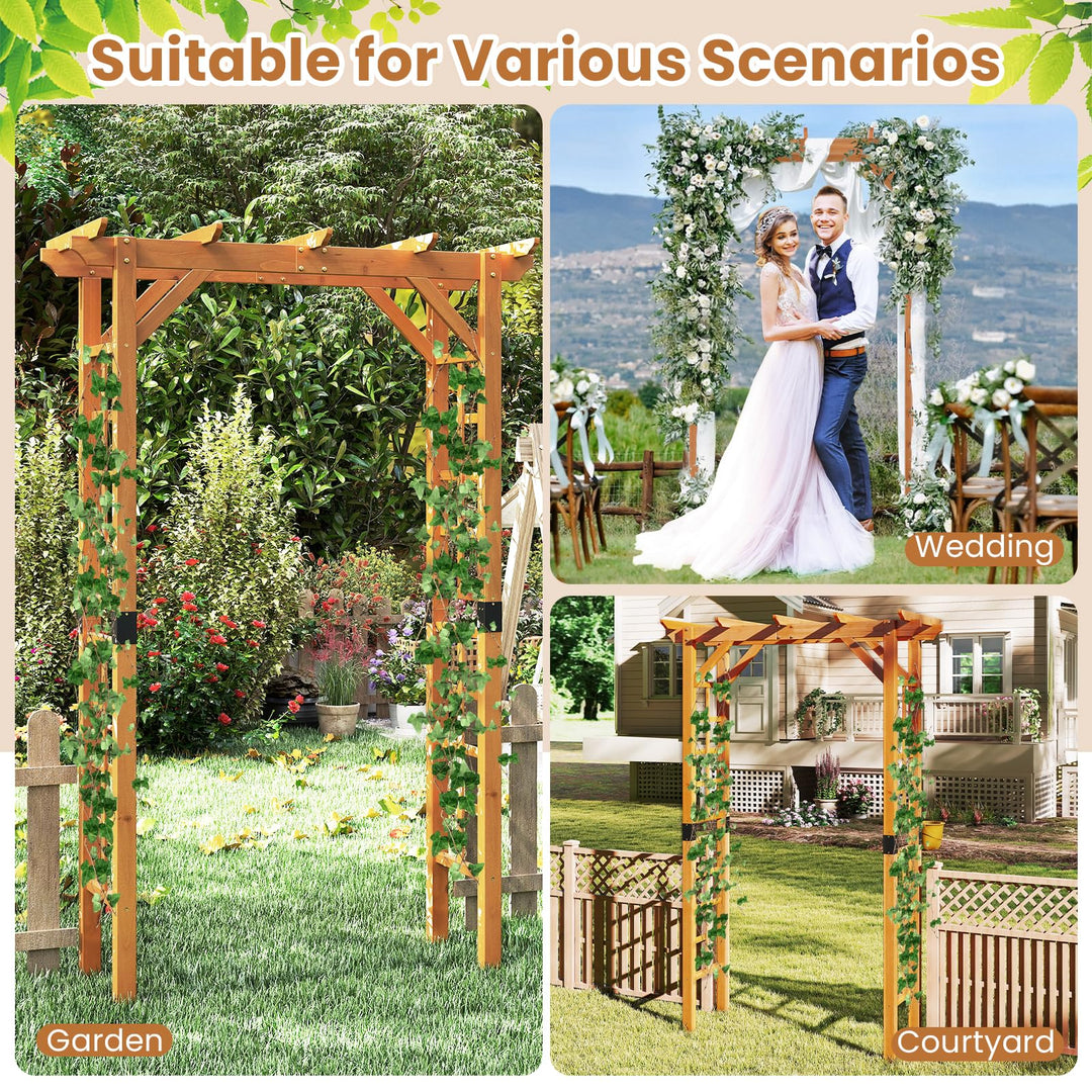 Giantex 7FT Wood Garden Arbor Trellis for Ceremony Party