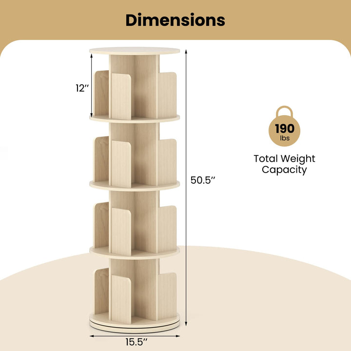 Giantex 4-Tier Rotating Bookshelf 360° Display Rack w/Dividers & Anti-Falling Baffles