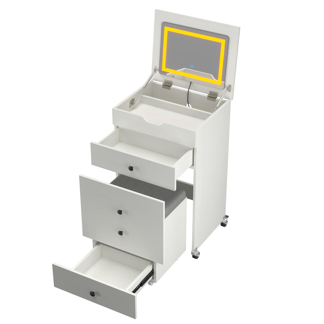 CHARMAID 3-in-1 Vanity Desk with Flip-Top LED Mirror