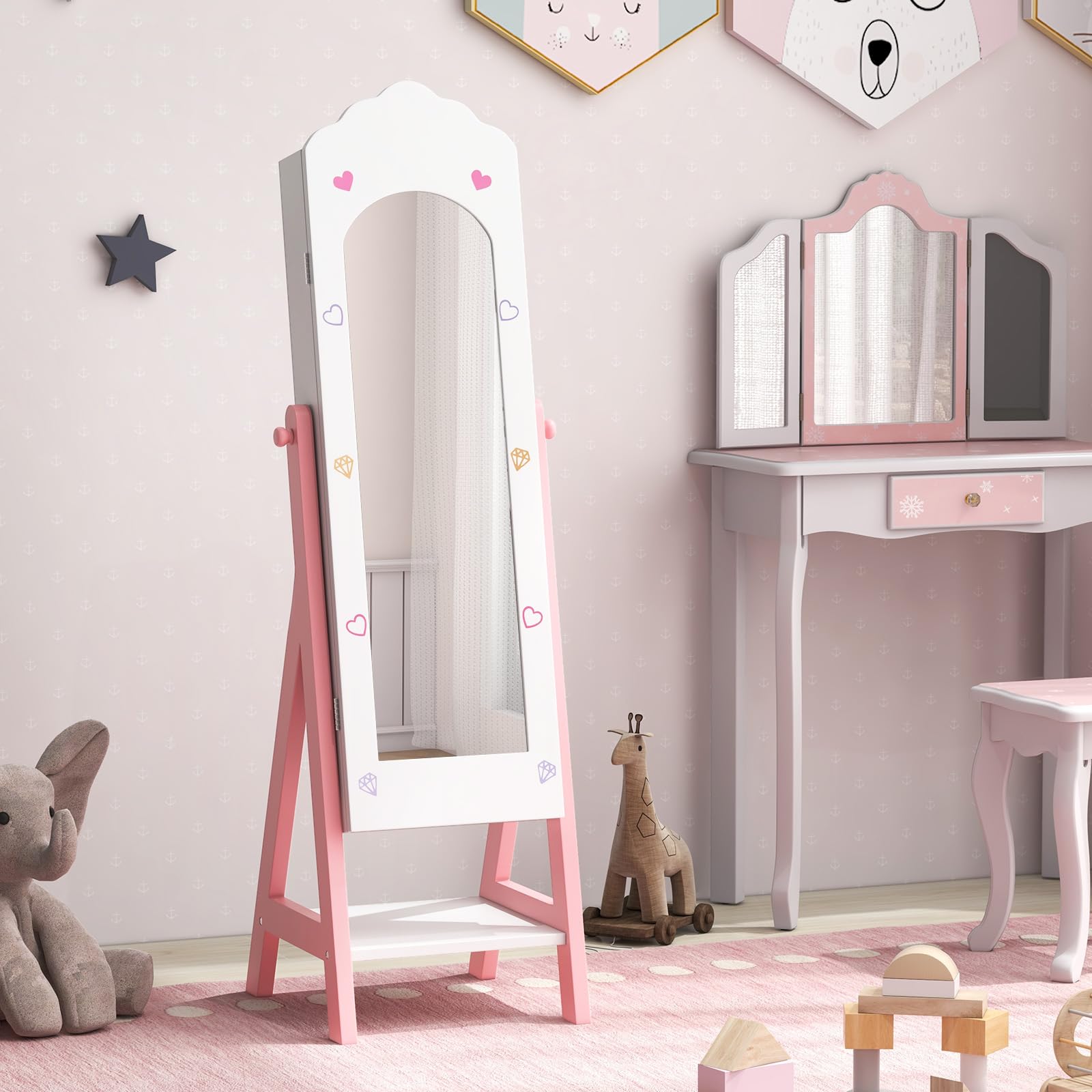 CHARMAID Kids Jewelry Organizer with Full Length Mirror