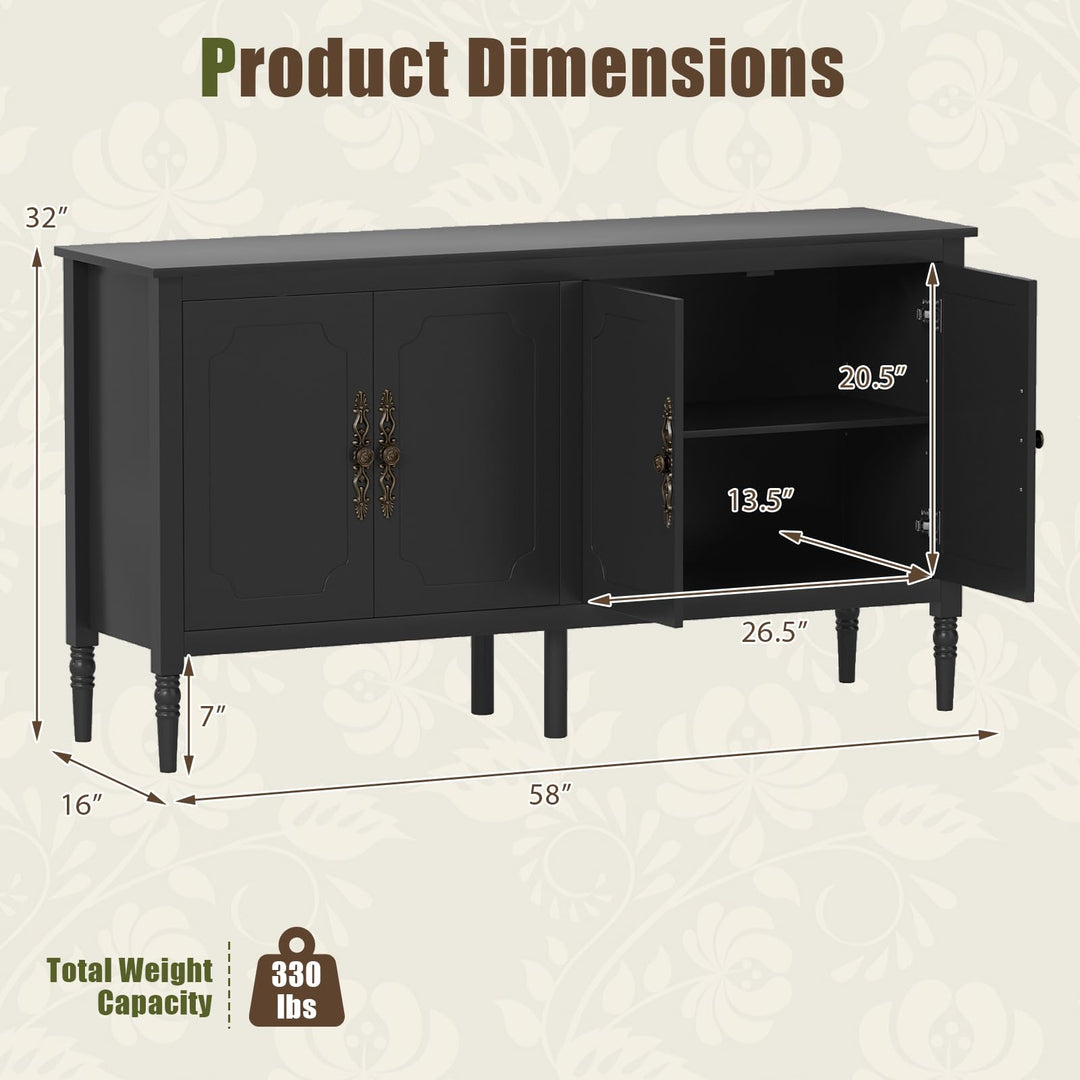 GIANTEX 58" Buffet Sideboard Cabinet w/ 4 Doors &amp; Adjustable Shelves