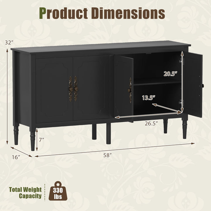 GIANTEX 58" Buffet Sideboard Cabinet w/ 4 Doors &amp; Adjustable Shelves