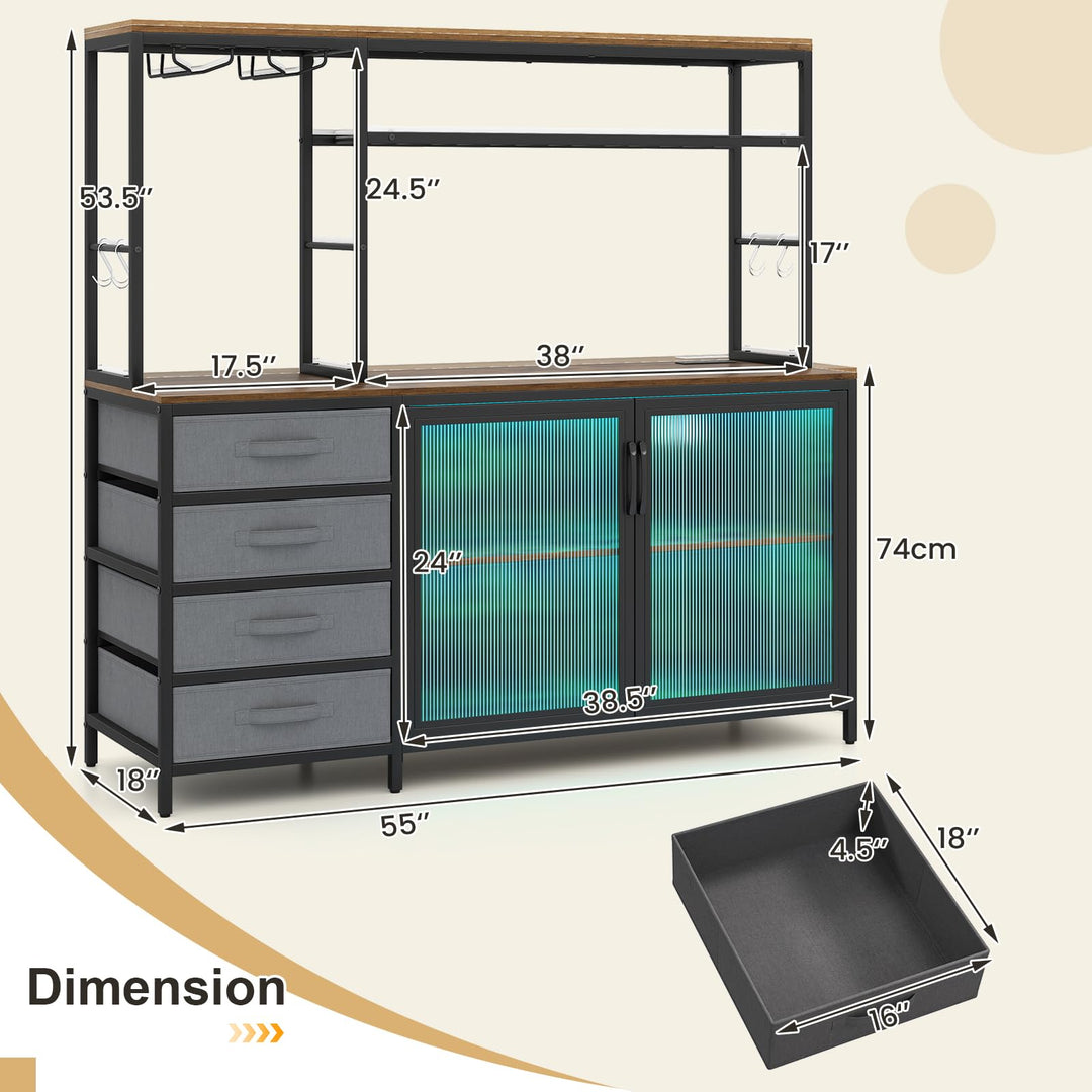 Giantex Tall Wine Bar Cabinet with LED Lights for Kitchen