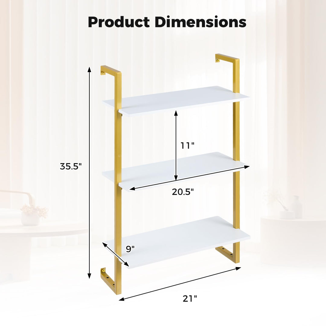 Giantex 3-Tier Modern Floating Wall-Mounted Bookshelf with Metal Frame (1/2)