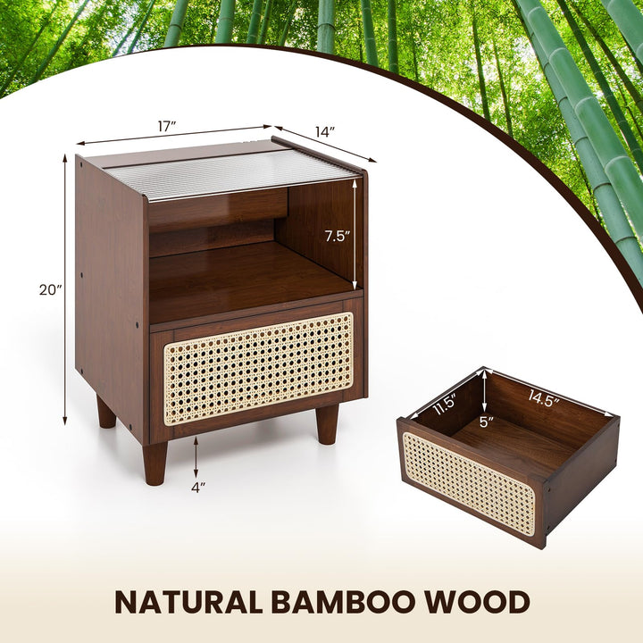Giantex Rattan Nightstand with Drawer