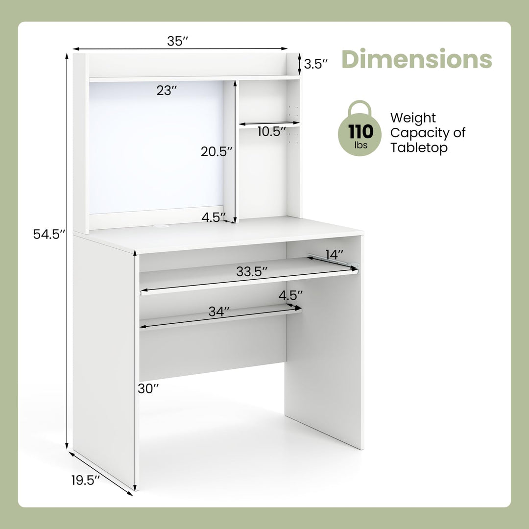 Giantex White Computer Desk with Hutch