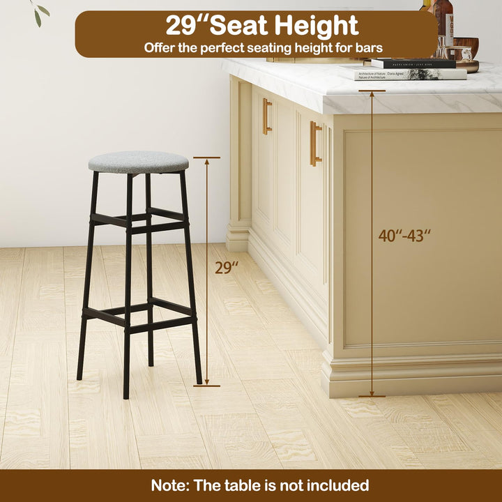 Giantex 29 Inch Bar Stools Set of 2/4 Upholstered Round Backless Bar Height Chairs with Sturdy Metal Frame and Footrest
