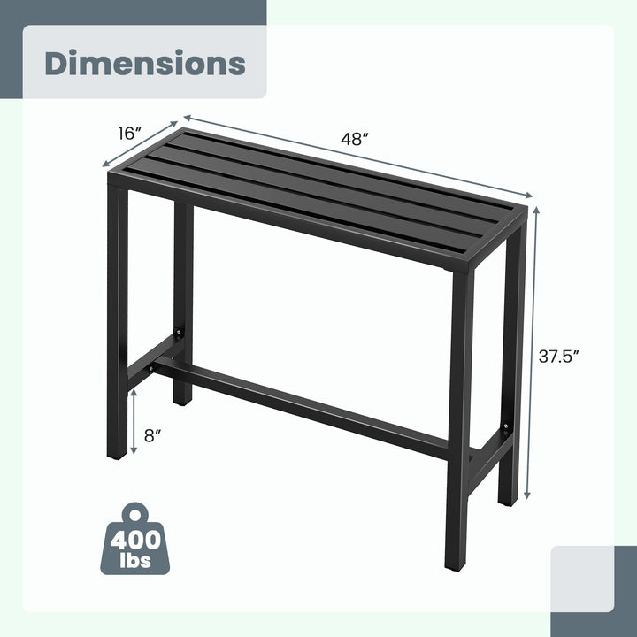 Giantex 48" Outdoor Rectangle Bar Table with Counter Height Slatted Top & Footrest, Black