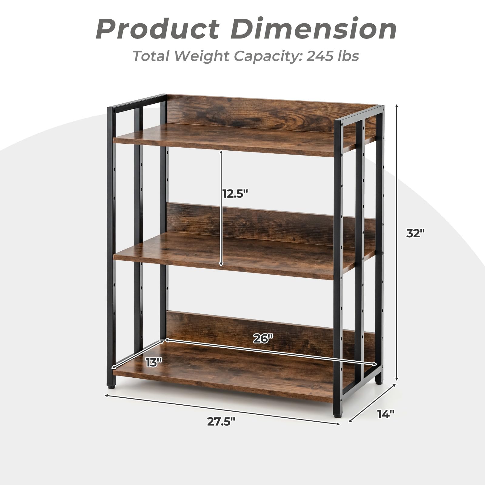 Giantex 3-Tier Bookshelf, Industrial 32" Tall Small Book Shelf with Adjustable Shelves