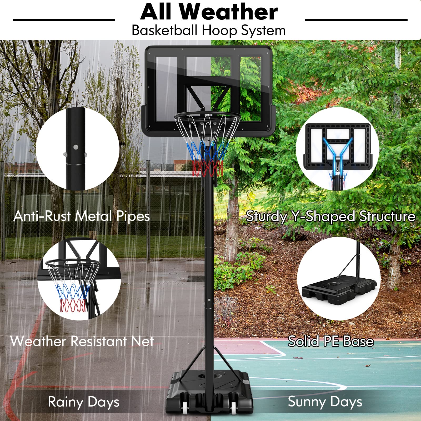 Outdoor  8-10Ft Height Adjustable Basketball Stand System - Giantex
