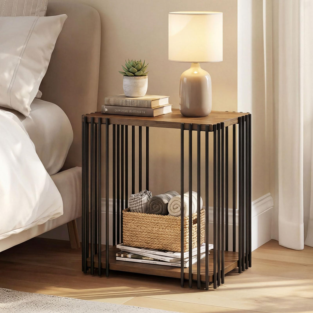 Giantex 2-Tier Wood Side Table - Narrow Sofa Couch End Table (1/2)