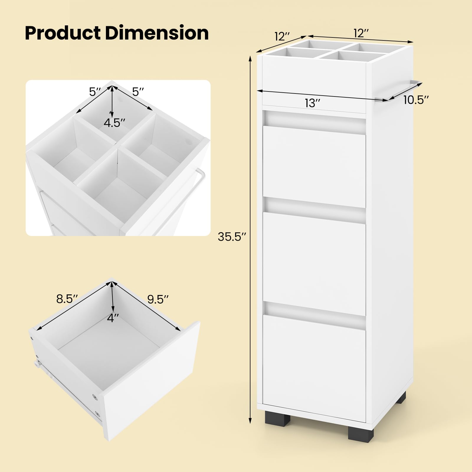 Giantex Small Bathroom Storage Cabinet - Narrow Space-saving Bathroom Cabinet with 3 Drawers