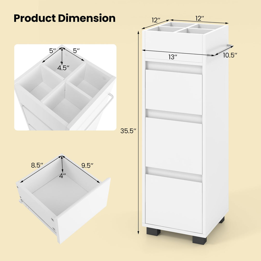 Giantex Small Bathroom Storage Cabinet - Narrow Space-saving Bathroom Cabinet with 3 Drawers