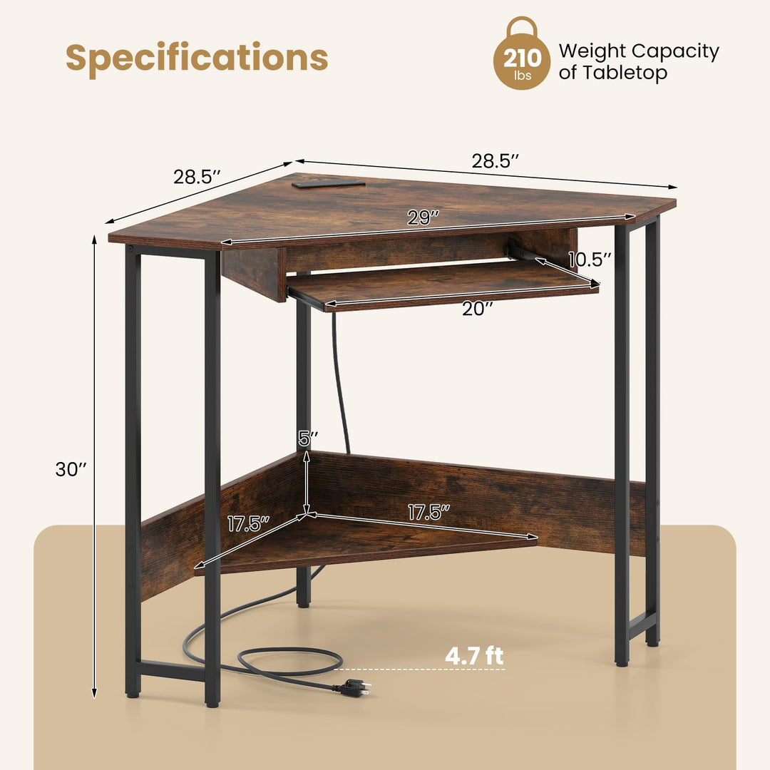 Giantex Small Corner Desk with Charging Station with Keyboard Tray & Storage Shelf
