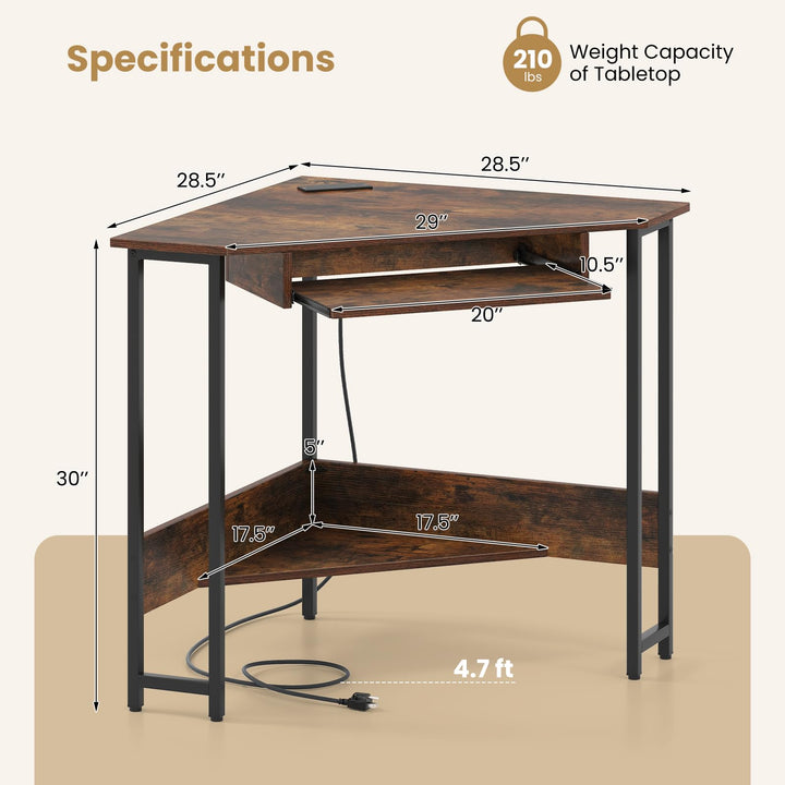 Giantex Small Corner Desk with Charging Station with Keyboard Tray & Storage Shelf