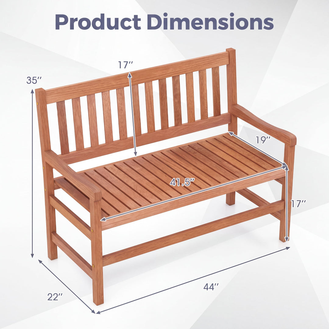 GIANTEX 44 Inch Solid Wood Patio Bench with Slatted Backrest &amp; Armrests