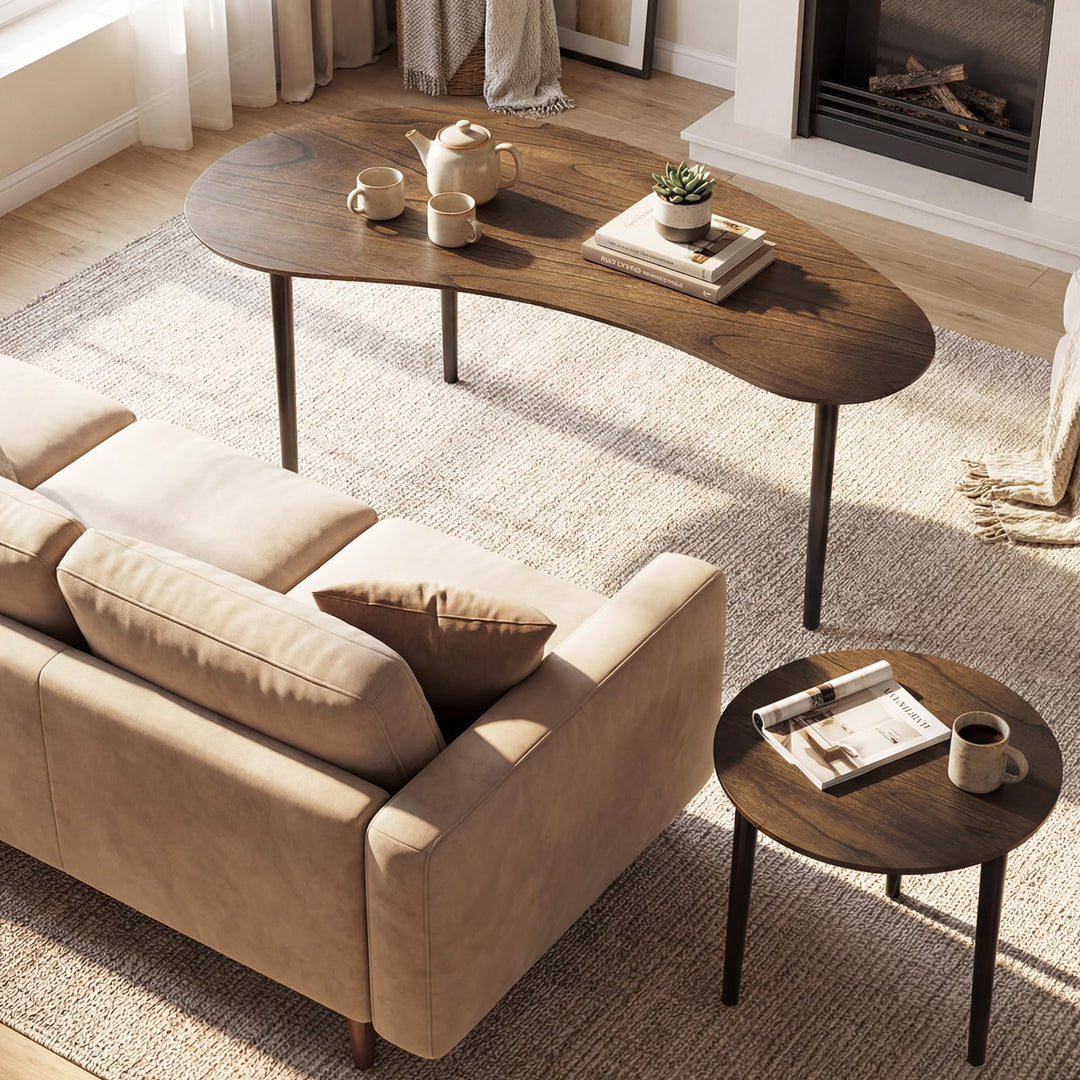 Giantex Nesting Tables Set of 2 | Mid Century Modern Coffee Tables with Solid Wood Support Legs