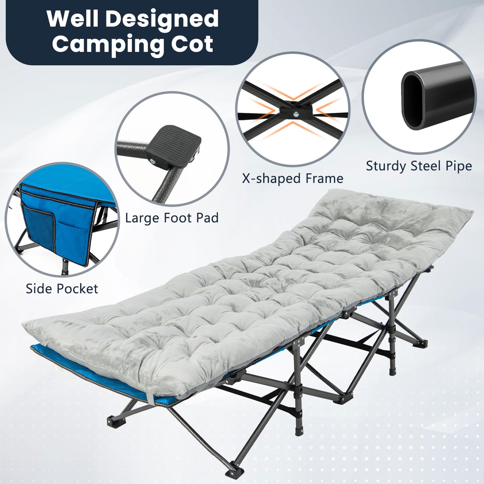 Giantex Folding Camping Cot with Pad, Heavy Duty Sleeping Cots with Carry Bag