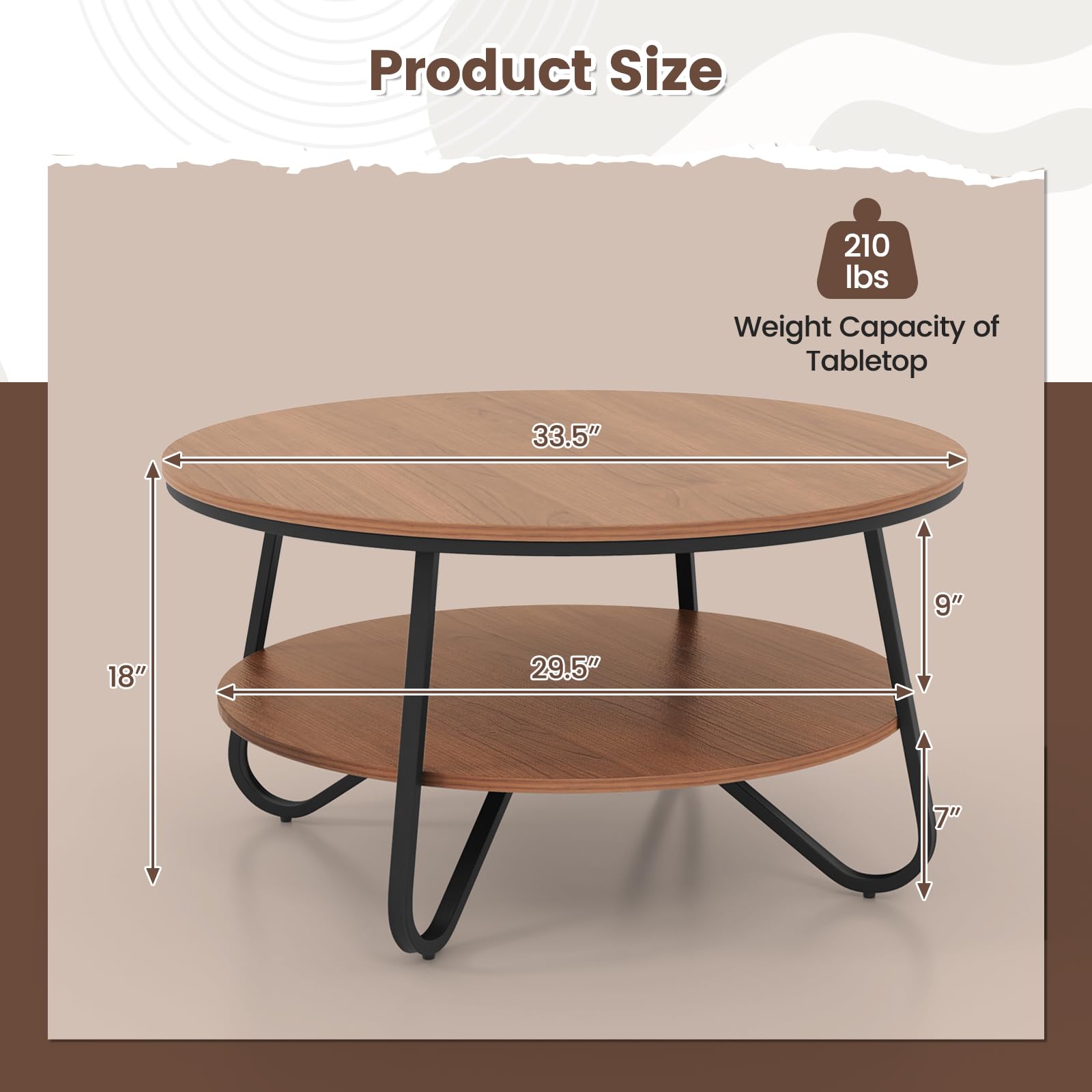 Giantex 2-Tier Round Coffee Table, 33.5" Wood Coffee Table with Open Storage Shelf