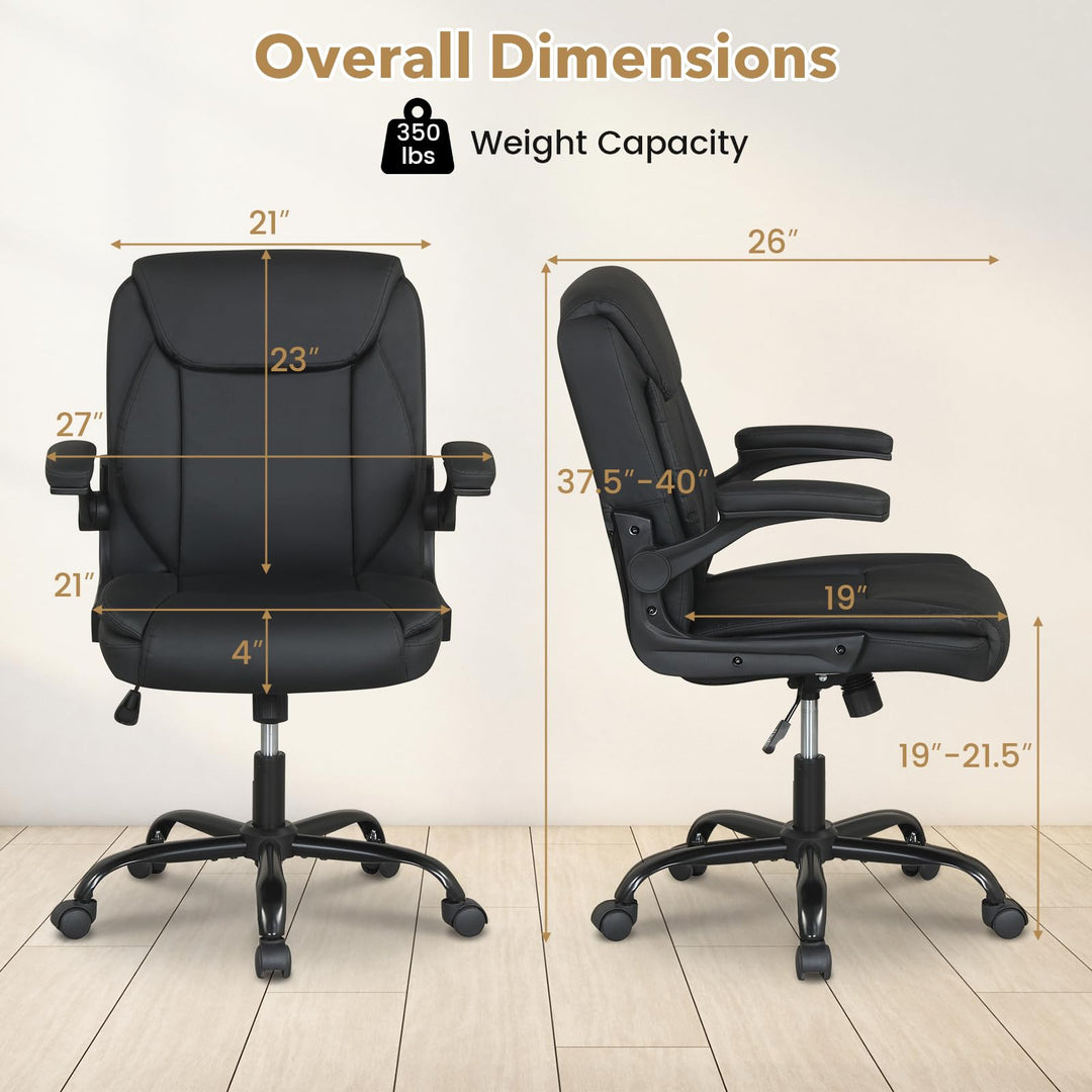 Giantex Leather Office Chair | Ergonomic Computer Desk Chair with Flip-up Arms