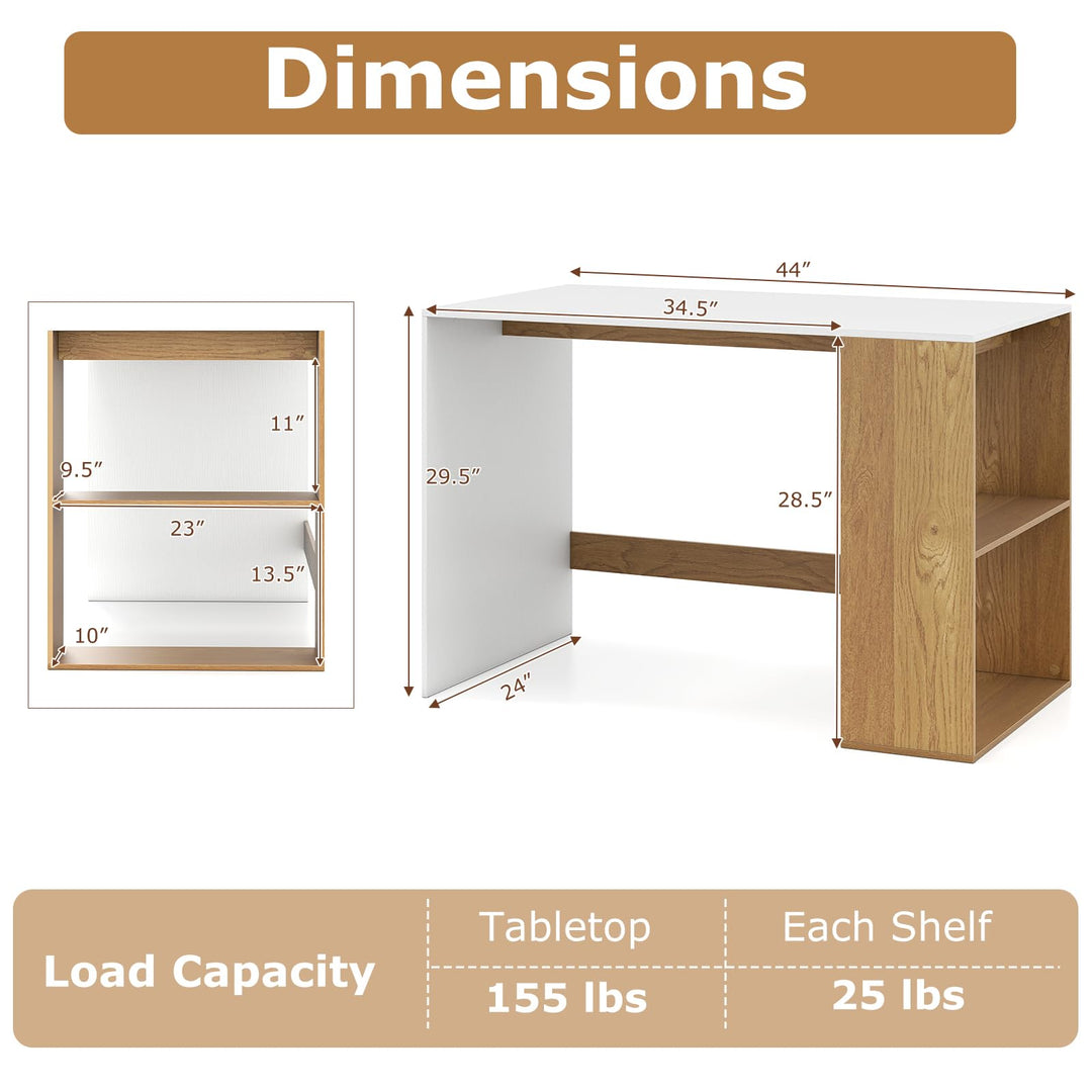 Giantex 44 Inch Wooden Computer Desk with Bookshelf for Small Space
