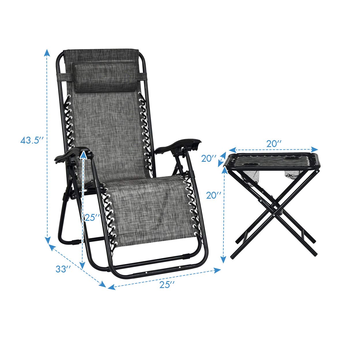 Giantex 3 PCS Zero Gravity Chair Patio Chaise Lounge Chairs, Beige