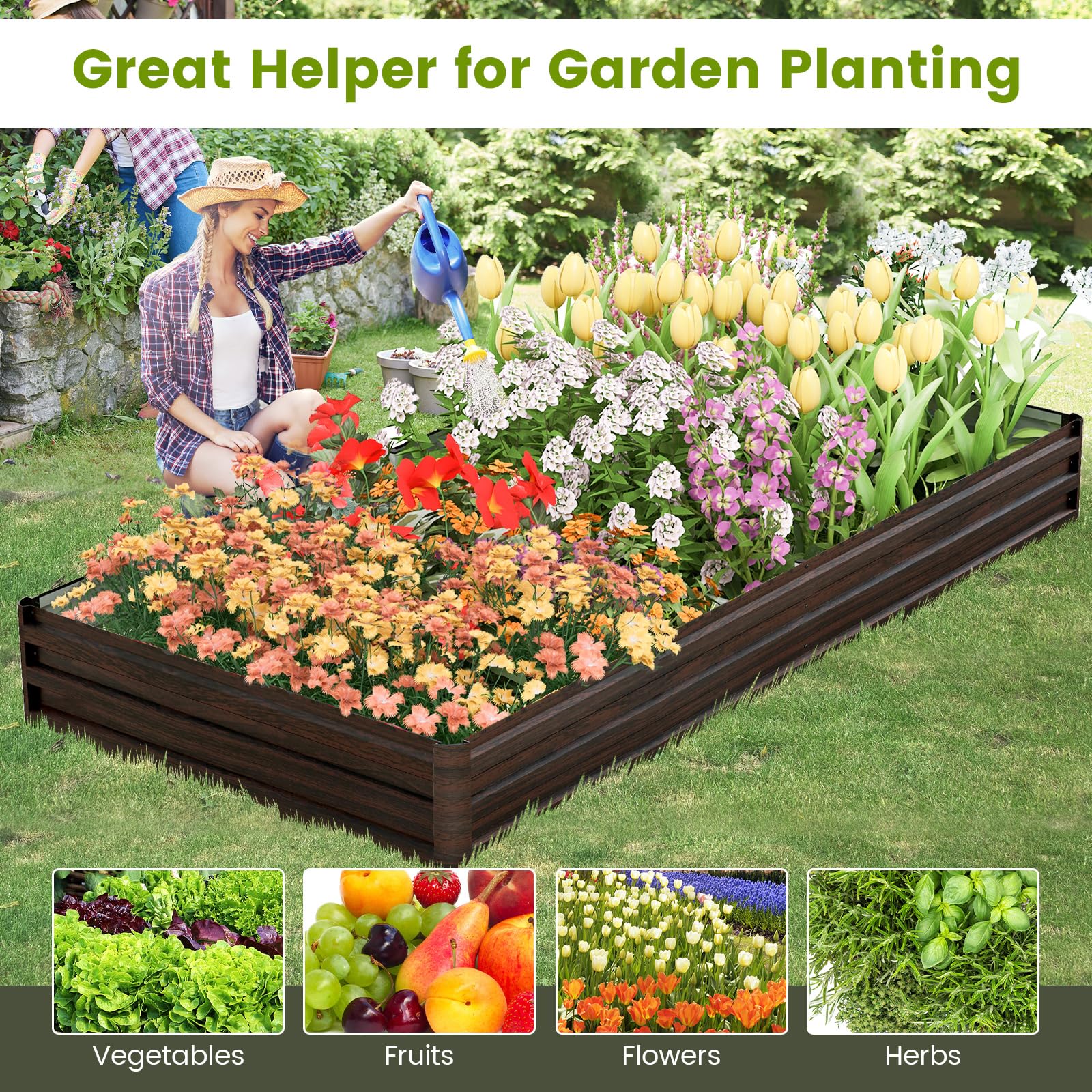 Giantex 8x4x1ft Metal Raised Garden Bed, Planter Box with Protective Edges