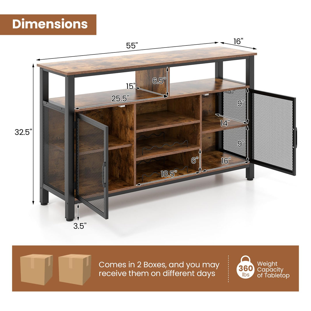 Giantex Coffee Bar Cabinet for Liquor and Glasses, 55” Buffet Sideboard with 8-Bottle Wine Racks, 6 Rows of Wine Glass Holders