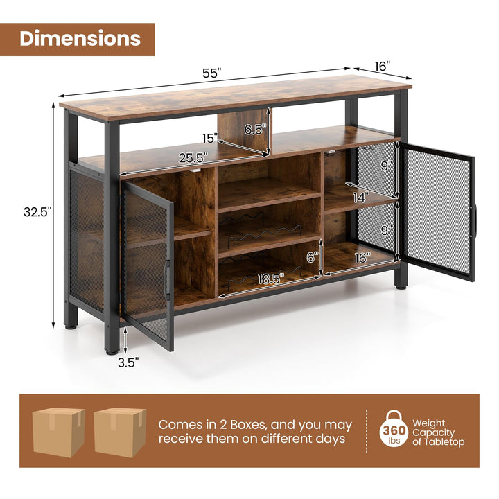 Giantex Coffee Bar Cabinet for Liquor and Glasses, 55” Buffet Sideboard with 8-Bottle Wine Racks, 6 Rows of Wine Glass Holders