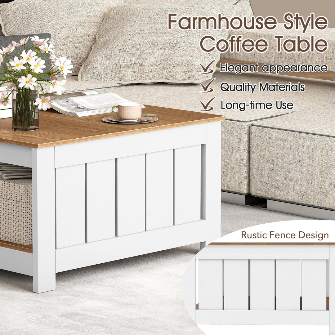 Giantex 2-Tier Square Center Table for Living Room with Fence Design