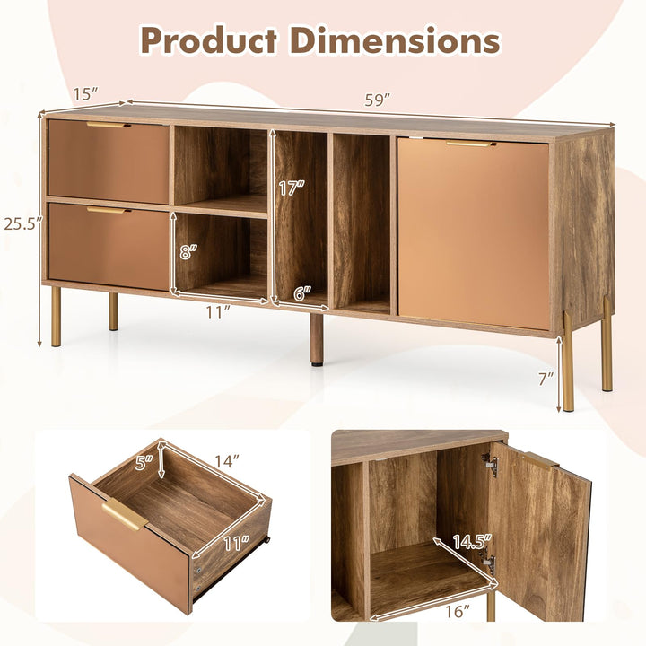 Giantex Mirrored Buffet Cabinet, Wooden Kitchen Sideboard Storage Cabinet w/2 Drawers & 1 Door Accent Cabinet