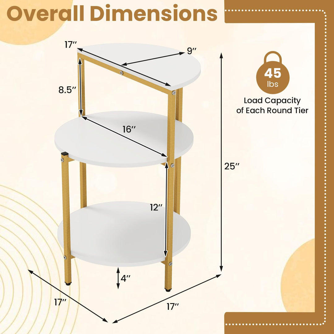 Giantex 3-Tier Round Side Table - Wood Bedside Sofa End Table with Storage Shelves &amp; Metal Frame