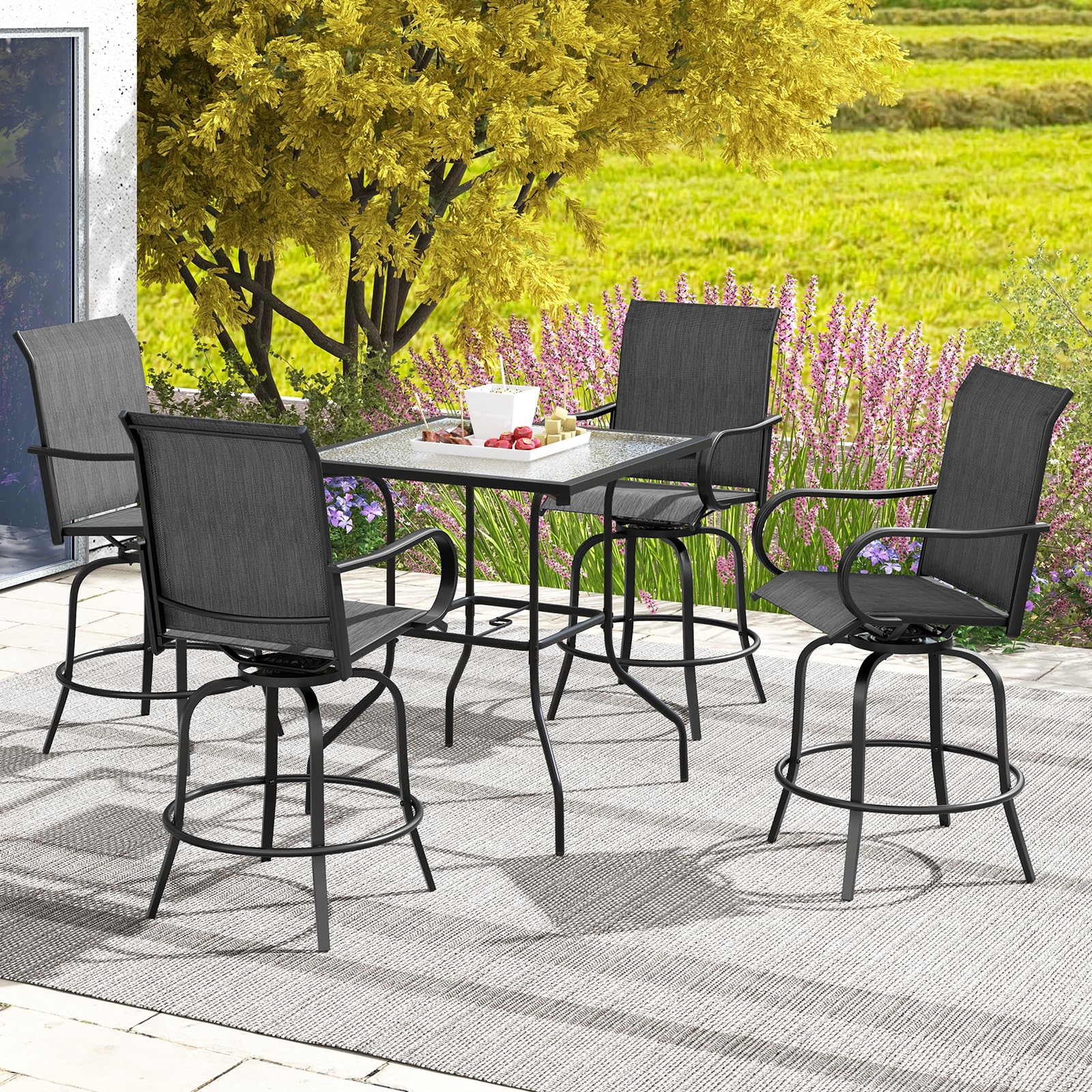 Giantex Swivel Outdoor Bar Stools, All-Weather Bar Height Patio Chairs