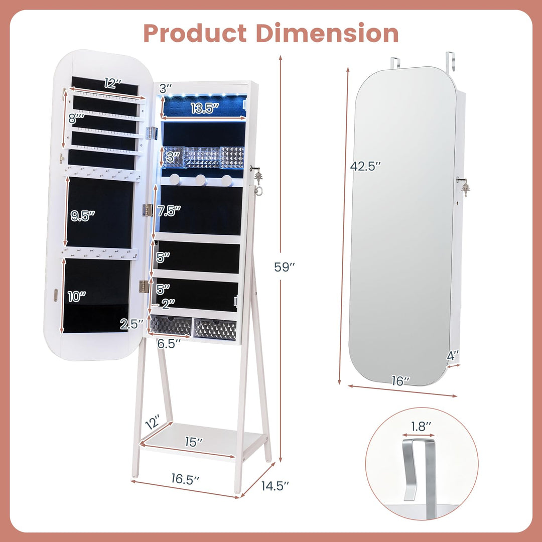 CHARMAID 3-in-1 Jewelry Cabinet Standing with Acrylic Drawers &amp; Bottom Shelf