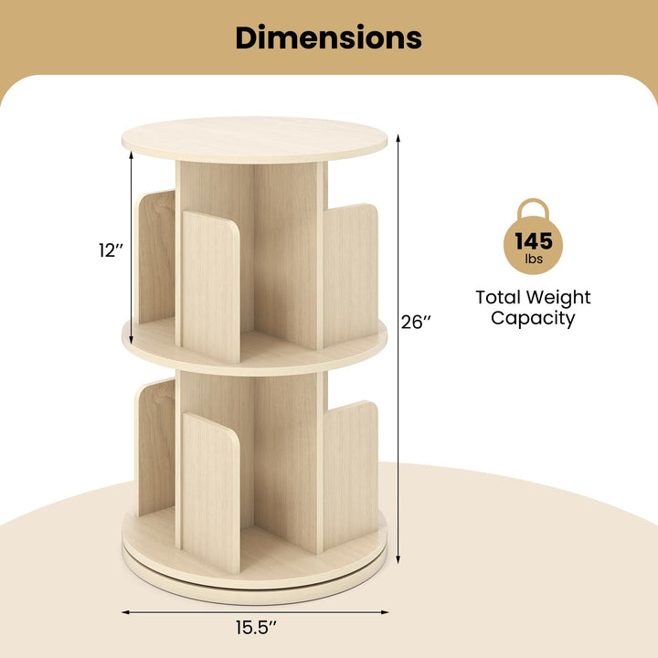 Giantex 2-Tier Rotating Bookshelf 360° Display Rack w/Dividers & Anti-Falling Baffles
