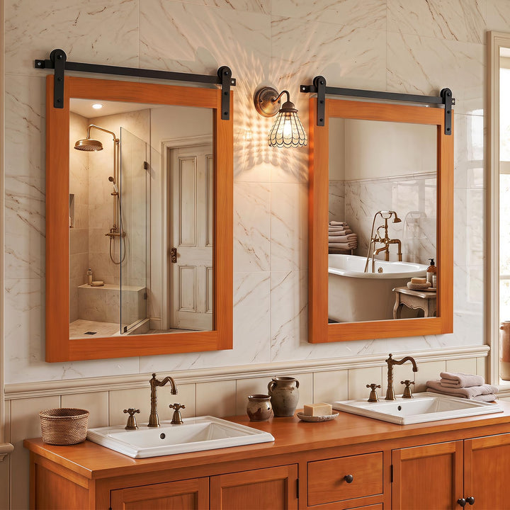 GIANTEX Farmhouse Barn Door Wall Mirror for Bathroom, 29"x23"