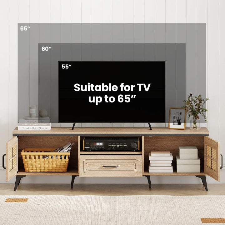 Giantex TV Stand for 60/65 Inch TV | Boho Entertainment Center with Storage Cabinets